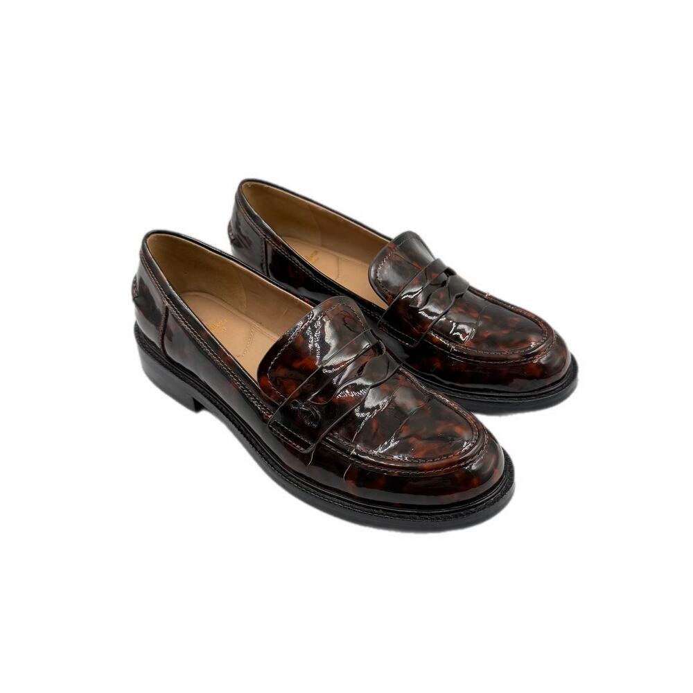 Sam Edelman Colin Slip On Tortoise Shell Print Glossy Brown Slip On Penny Loafer